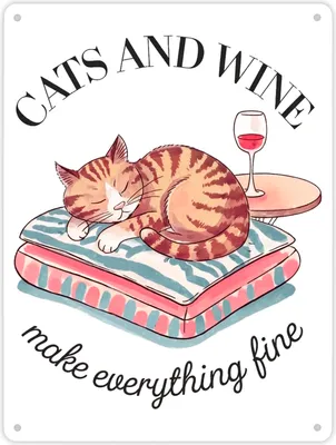 Produktbild von Katzen & Wein Metallschild XL in 21x28 cm für Katzen- und Weinliebhaber