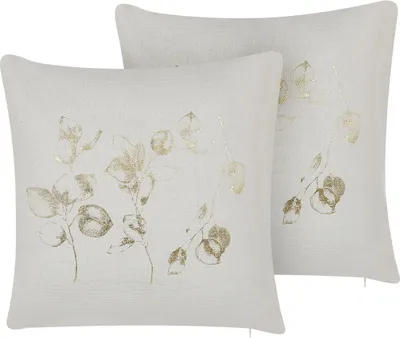 Produktbild von BELIANI Dekokissen 2er Set Beige / Gold Polsterbezug mit Blumenmuster 45 x 45 cm Wohnzimmer Salon Schlafzimmer Retro-Stil