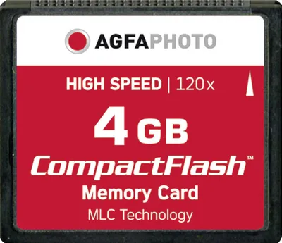 Immagine prodotto di AgfaPhoto Compact Flash, 4 GB, 4096 MB, Compact Flash (CF), 100000 cicli per settore logico, 42,8 mm, 3,3 mm, 36,4 mm