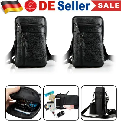 Produktbild von 2X Multifunktions Umhängetasche aus Leder Männer Handtasche Telefon Gürteltasche