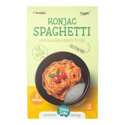 A box of Konjac Spaghetti with a serving suggestion.