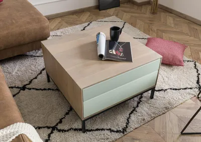Produktbild von MASSIVMOEBEL24 Couchtisch Akazie 67x67x43 grau-weiß geölt CHICAGO #13