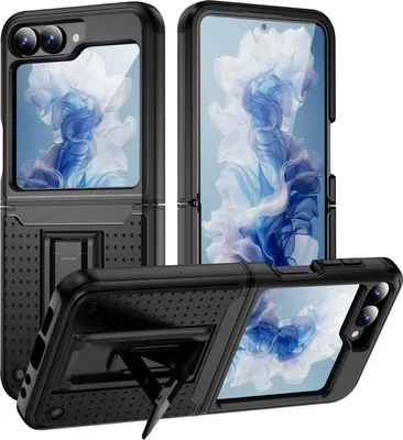 Immagine prodotto di Custodia per Samsung Galaxy Z Flip 6, custodia ibrida antiurto in PC rigido e TPU morbido nero