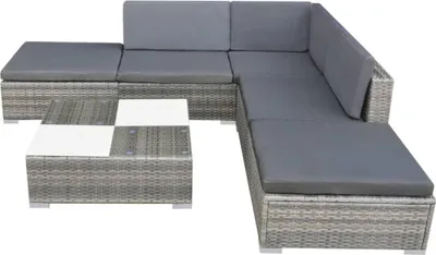 Produktbild von vidaXL 6-tlg. Garten-Lounge-Set mit Auflagen Poly Rattan Grau