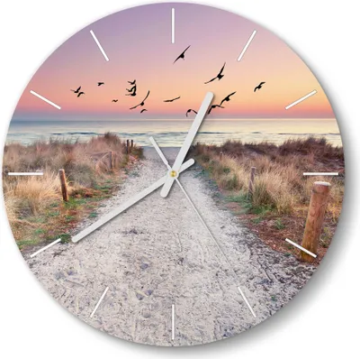 Produktbild von DEQORI Glasuhr Ø30 cm Modern 'Strandaufgang zur Ostsee' Wanduhr Glas Uhr Design leise
