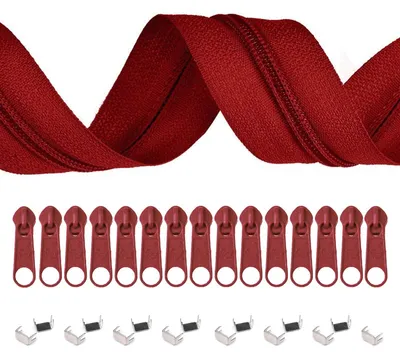 5m Endlos-Reißverschluss 3mm mit 10 Zippern und 15 Endstücke rot
