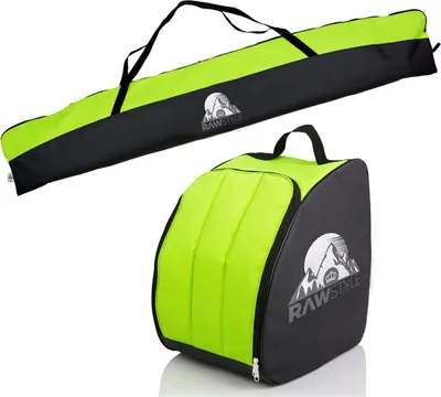 Immagine prodotto di Rawstyle borsa da sci borsa porta scarponi set SKI borsa 160cm o 180cm impermeabile borsa da sci copertura sport invernali combi (160cm-nero-verde chiaro)