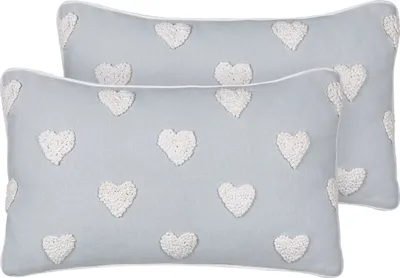 Produktbild von BELIANI Dekokissen 2er Set Grau Baumwolle 30 x 50 cm mit Herzen Bestickt Herzmotiv Rechteckig Modern Sofa Bett Wohnzimmer Schlafzimmer Kinderzimmer