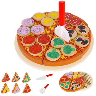 Productafbeelding van Omgoods - Houten Speelgoed Pizza met Snijaccessoires