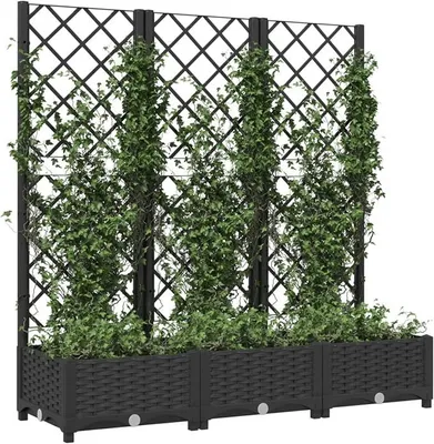 Produktbild von Hochbeet mit Rankgitter Pflanzkübel Pflanzkasten Blumenkübel Gartenspalier Spalier Rankhilfe Rankkasten Schwarz 120x40x121,5 cm PP