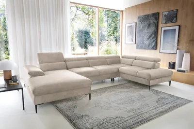 Produktbild von Masseno Ecksofa MESTO mit Schlaffunktion U-Form, Sofa mit Bettkasten, Wohnzimmersofa, Couch, Soffa, Bettsofa, Couchgarnitur- Creme, VOGUE 01