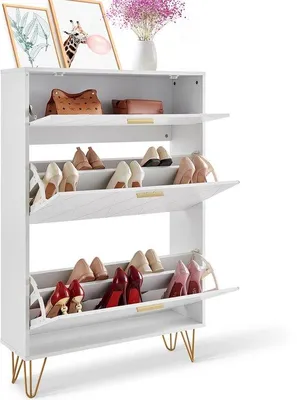 Immagine prodotto di Mobile portaoggetti con 3 ante, contenitore per scarpe autoportante, ideale per stivali, scarpe e pantofole, adatto per l'ingresso e il soggiorno