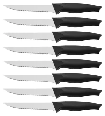 Obrázok produktu pre Sada 8 nožov na steak, nerezová oceľ, vlnitý brús, vhodné do umývačky, čierna/strieborná