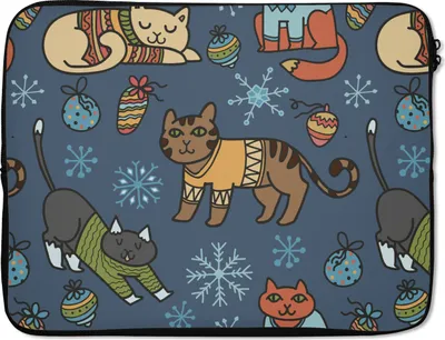 Produktbild von MuchoWow® Laptop Hülle 15 Zoll Katze - Tiere - Weihnachten - Muster Laptoptasche - Laptoptasche - Sleeve - Rundum-Schutz
