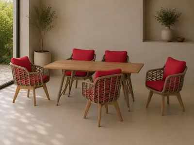 Produktbild von 6er Set Gartenstühle Rot Polsterstuhl Esstisch Esszimmer Terrasse