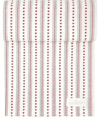 Produktbild von Greengate Tischläufer ESTHER mit Roten HERZEN Gewebt 30x220 cm