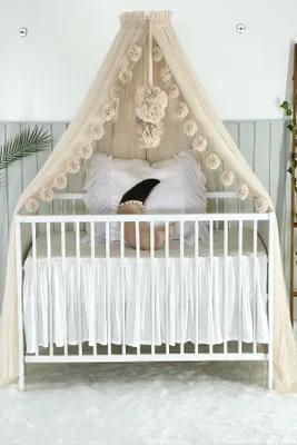 Produktbild von Baby Fancyroom Betthimmel für Babybett, Prinzessin Babywiege, Moskitonetz, Beistellbett Himmel, Babyzimmer Deko, Baldachin Kinderzimmer aus Premium Tüll (Hellbeige)
