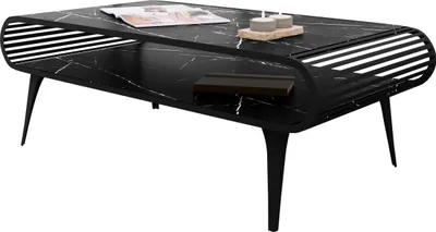 Produktbild von MIRJAN24 Couchtisch Aristo, Wohnzimmer Kaffeetisch, Basis aus Stahl (Farbe: Schwarz / Black Pietra Grigia)