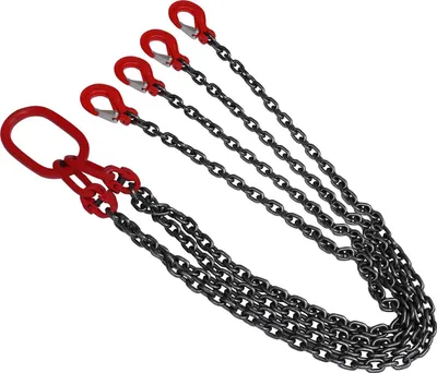 Image de Chaîne de levage - Élingue à chaîne avec crochet - Capacité de charge 5 t (5000 kg) - Pour moteurs, grumes, poutres en acier - Acier robuste - Rouge