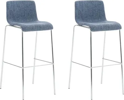 Imagen del producto de Conjunto de dos taburetes de bar: diseño elegante, ergonómico para una postura cómoda. Color: azul. Color base: cromo