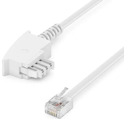 Produktbild von deleyCON 1,5m Telefonkabel TAE-F Stecker auf RJ11 Stecker Int. Norm 6P4C Flachkabel Analoge Endgeräte an TAE-F Telefondose Telefon Fax Modem Router Anrufbeantworter Weiß