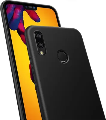 A black phone case is shown from the back, with the phone screen visible behind it.