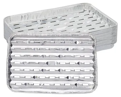 Image de Plat à grillade en aluminium Relaxdays, lot de 25, L x P : 34 x 22 cm, plat en aluminium perforé, résistant jusqu'à 260 °C, pour barbecue et four, couleur argent