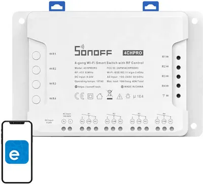 Immagine prodotto di Sonoff Interruttore WiFi intelligente a 4 canali, 433 MHz, RF, WiFi, 1 pezzo.