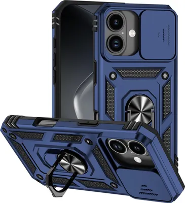 Obrázek produktu pro Pouzdro pro iPhone 17 dvouvrstvé pouzdro s posuvným krytem kamery a prstencovým stojánkem modré