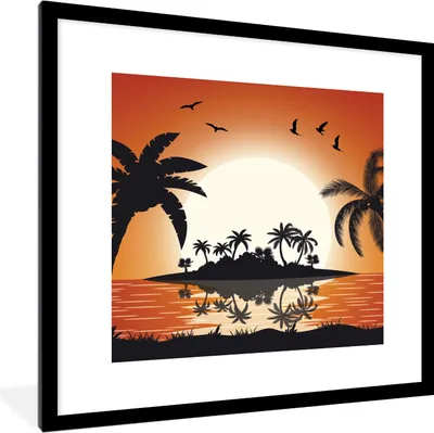 Produktbild von MuchoWow® MuchoWow® Gerahmtes Poster Sonne - Insel - Meer 40x40 cm - Poster mit zchwarzem Bilderrahmen - Poster - Plakat im Rahmen
