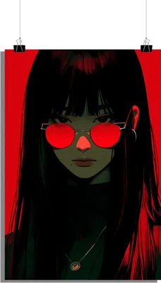 Produktbild von Anime Poster - Mädchen Poster - Rotes Poster - Sonnenbrillen Poster - Kunst Poster - 51x71cm - Perfekt zum Einrahmen