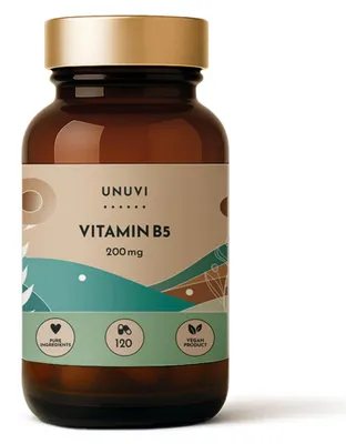 Productafbeelding van Vitamine B5 200 mg, 120 vegane capsules. Voor de stofwisseling, huid en haar. UNUVI