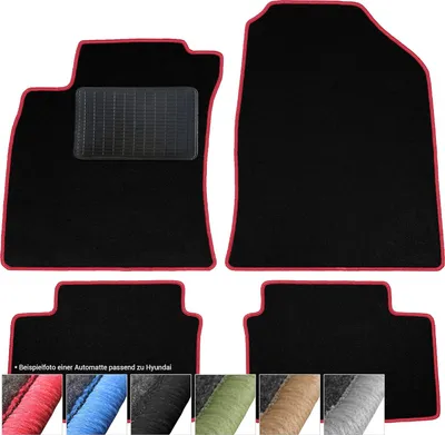 Produktbild von moto-MOLTICO Fußmatten Auto Velours Autoteppiche Schwarz Automatten Set 4-teilig passend für Hyundai Coupe II 2001-2007 (Rote - Ziernähte)