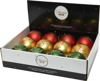 Produktbild von Decoris Weihnachtskugeln Set Kunststoff 12 Stück Gold Rot Grün Matt