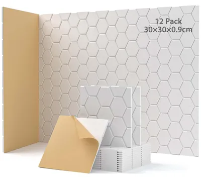 Produktbild von Schallabsorber Akustikpanel Schallschutz - 30 x 30 x 0,9 cm - 12 Stück - Weiß - Für Wand und Decke