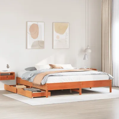 Produktbild von Massivholzbett ohne Matratze Wachsbraun 200x200 Kiefernholz, Klassische Betten 2024 Neu DesignMöbel