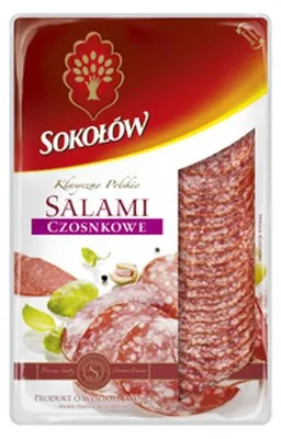 Zdjęcie produktu dla Salami czosnkowe plastry 100 g Salami z Dębicy