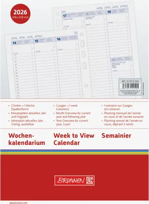 Produktbild von Wochenkalendarium (Spaltenform) 14,8x20,8cm A5 1 Woche/2 Seiten 2026 Packung mit 3 Stück