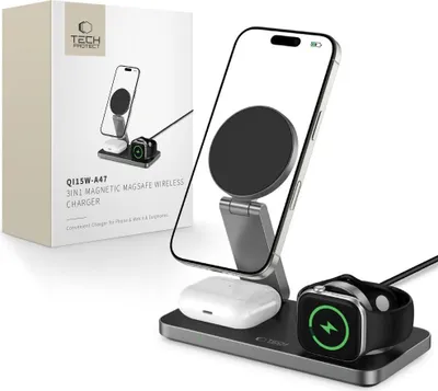 Obrázek produktu pro Tech-Protect Qi15W-A47 3In1 magnetická bezdrátová nabíječka Magsafe černá