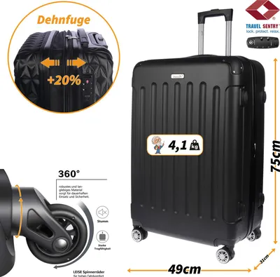 Produktbild von Großer XL Koffer Reisekoffer Hartschalenkoffer Reisen TSA Zahlenschloss Schwarz