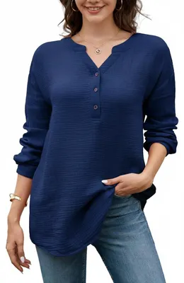 Imagen del producto de Blusa de cuello en V, manga larga y corte holgado