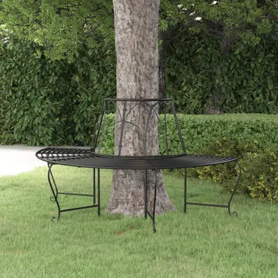 Produktbild von "2026 Promotion" Baumbank Halbrund Ø159 cm Schwarz Stahl - Gartenbänke CC9996