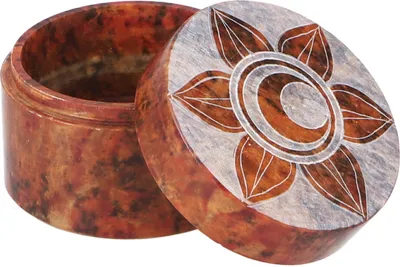 Produktbild von Dose aus Speckstein, Chakra Schmuckdöschen - Sakralchakra, Orange, 4*5*5 cm, Dosen, Boxen & Schatullen