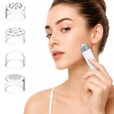 Produktbild von 4-in-1 Elektrischer Gesichtsmassager, Akupressur Mini Facial Massager, 4 Köpfe, Batterie, kompakt – für Gesicht, Kopf, Nacken & Reise