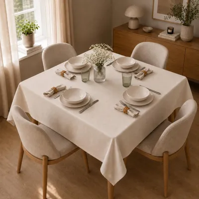 Immagine prodotto di Tovaglia 110 x 110 cm per tavolo da cucina e da pranzo in bianco crema