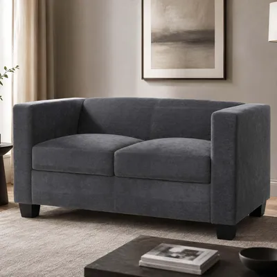 Imagen del producto de Sofá Lille, sofá de dos plazas, tipo chaise longue, con suspensión de muelles Nosag, tapizado en tela de chenilla (260 g/m²), color gris oscuro, dimensiones: 136 cm