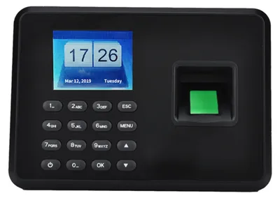 Obrázok produktu pre Biometrický stroj na zaznamenávanie času, odtlačok prsta a heslo, 2,4" LCD displej, zástrčka EÚ, čierna