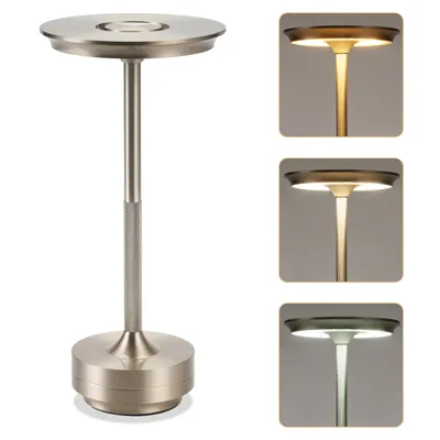 Produktbild von ZMH Nachttischlampe Kabellos Tischlampe Akku LED Tischleuchte Touch Dimmbar Lampe mit USB Aufladbar Batterie Tischlampen Nickel für Modern Fensterbank Wohnzimmer Kinderzimmer Schlafzimmer