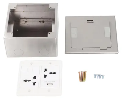 Produktbild von Bodeneinbau-Steckdose, wasserdicht, Edelstahl, flache Steckdose, 16 A, 2 universelle 3 Löcher, USB-Netzwerkanschluss, Silber