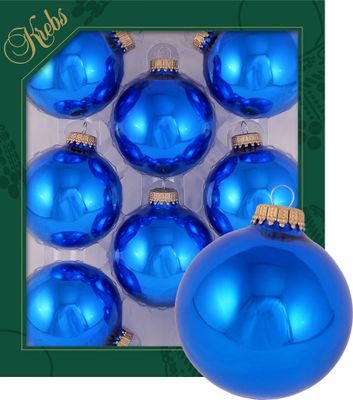 Krebs Glas Lauscha Kugeln im 8er Set - Blau glanz - Christbaumschmuck aus Glas - Unifarbende Kugeln - Größe: 7cm - 70418